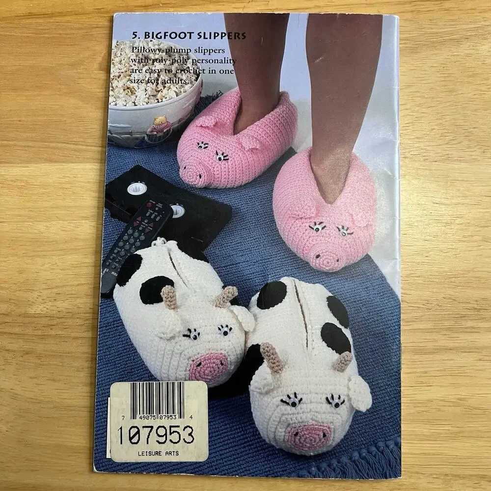 Red Heart Creature Comforts Knit and Crochet Slipper Patterns Vintage 1996
